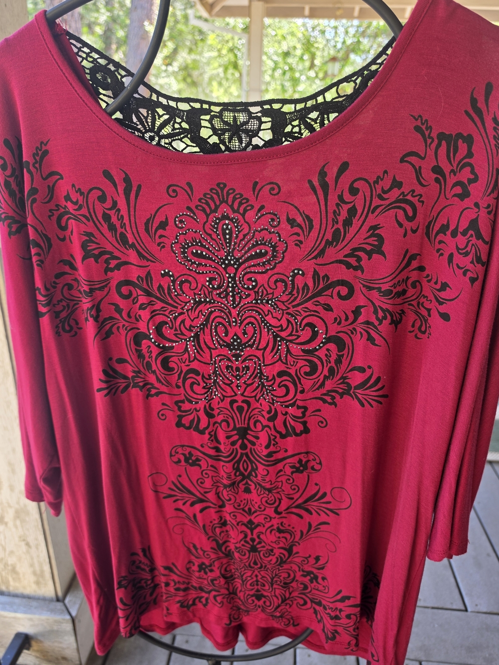 Women's Embellished Red Scoop-Neck Top